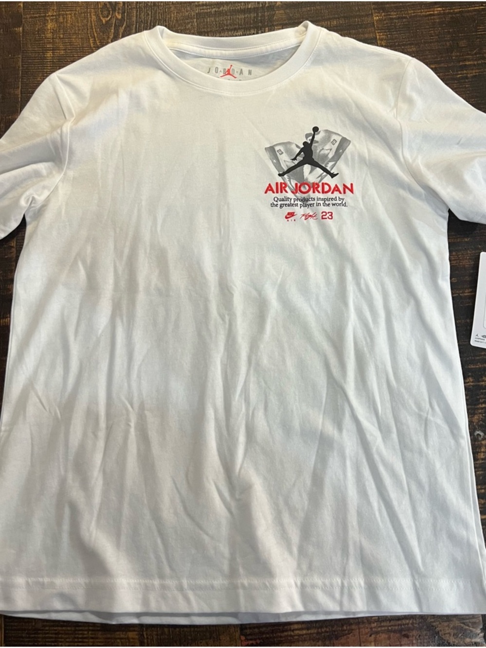 Jordan White Short Sleeve Tee with Red and Black Logo